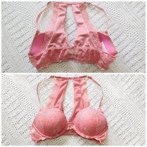 Pink Victorias Secret racerback Lace bra Size 34C Lace Sexy lingerie Push up